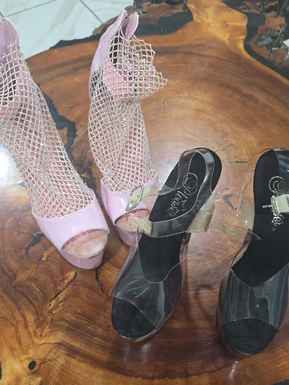 Pink Platform Stiletto Heels with Mesh Detail - Women Bandle 2 Pairs Shoes